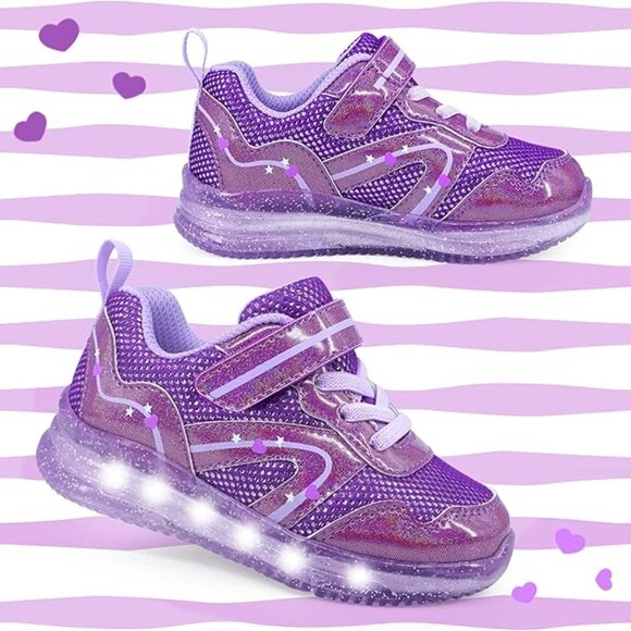 Toddler Running Sneakers LED Purple Flashing Lightweight Breathable Kids Size 8 - Picture 6 of 6